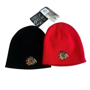 NHL Chicago Blackhawks Skull Cap Beanie Hat Lot of 2 Men One Size NWT